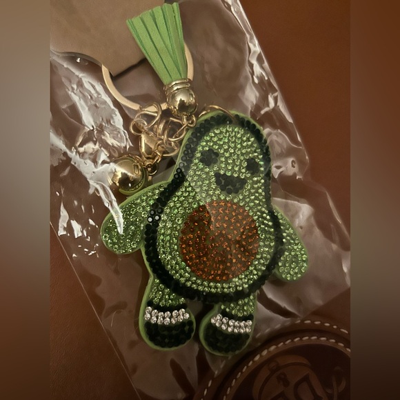 Rhinestone puffy bling keychains/charms. Green alien and green avocado. - Picture 6 of 7